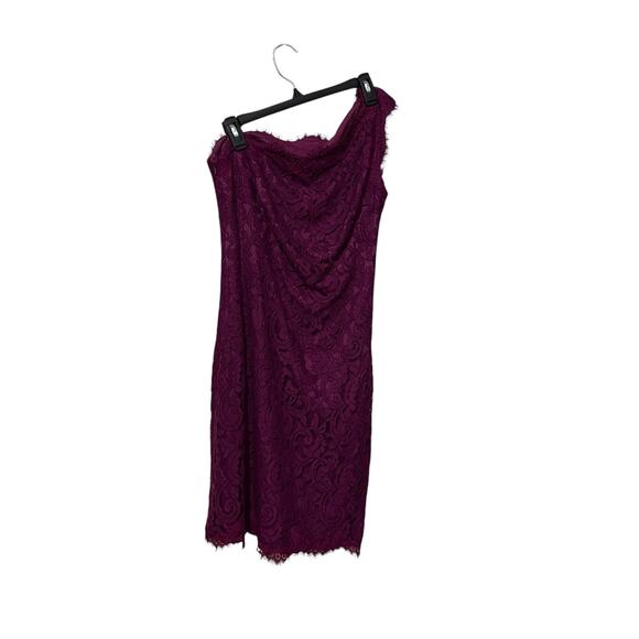 Tadashi Shoji Burgundy Purple Lace Cocktail One Shoulder Mini Dress Size 8 - Picture 1 of 5